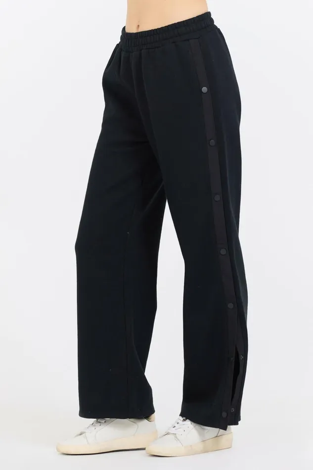 Vintage Havana Wide Leg Pants Women Black Brushed Snap Pant Black