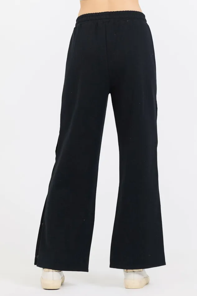 Vintage Havana Wide Leg Pants Women Black Brushed Snap Pant Black