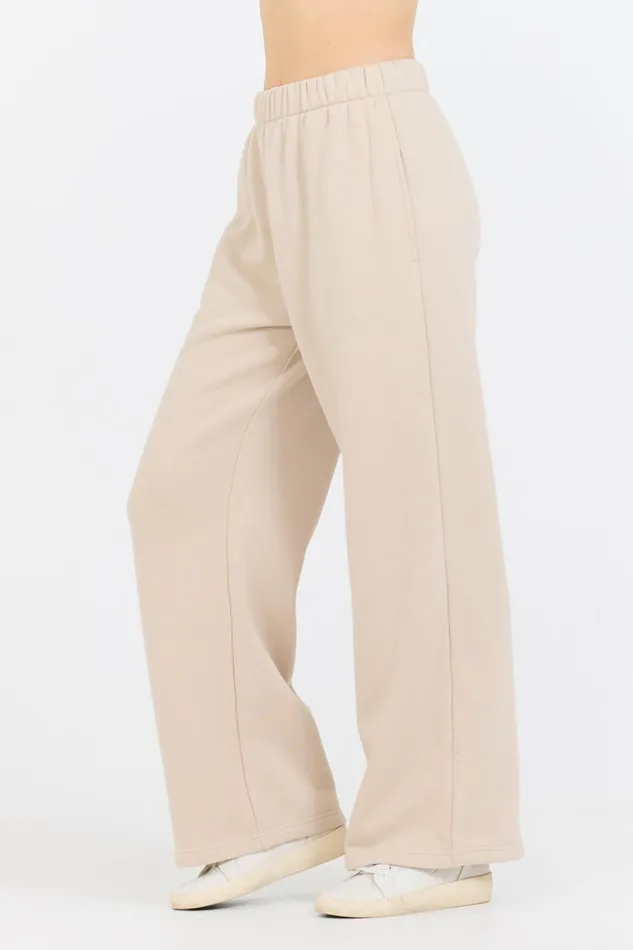 Vintage Havana Wide Leg Pants Women Vanilla Cream Cotton Blend Fleece Wide Leg Pant Cream