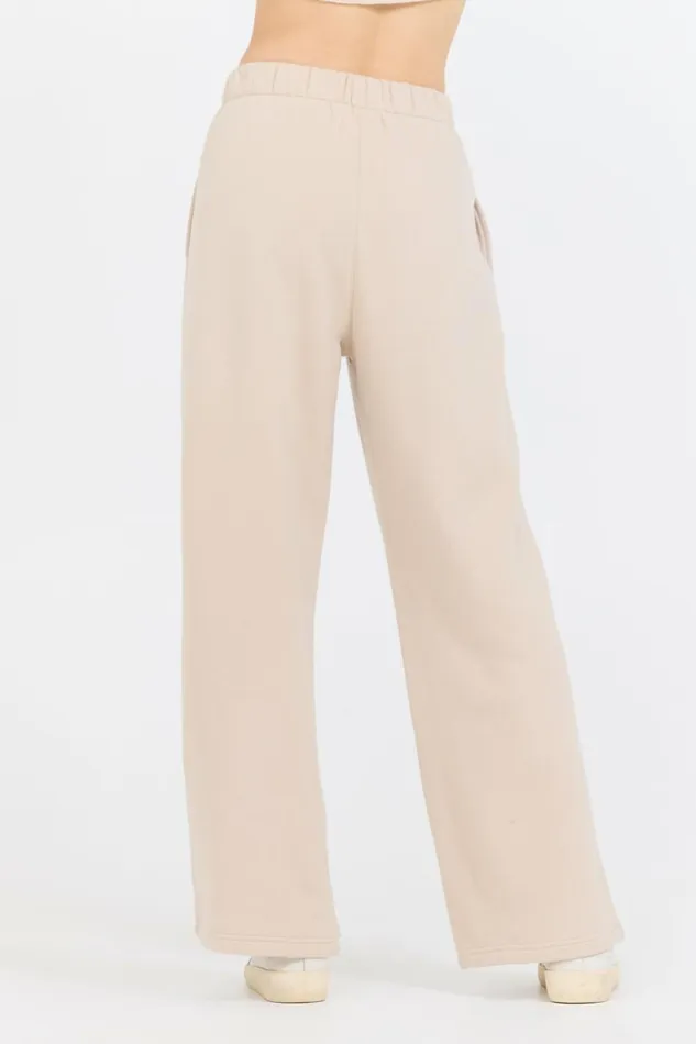 Vintage Havana Wide Leg Pants Women Vanilla Cream Cotton Blend Fleece Wide Leg Pant Cream