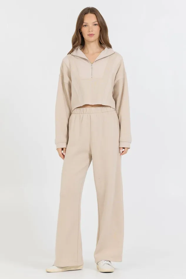 Vintage Havana Wide Leg Pants Women Vanilla Cream Cotton Blend Fleece Wide Leg Pant Cream