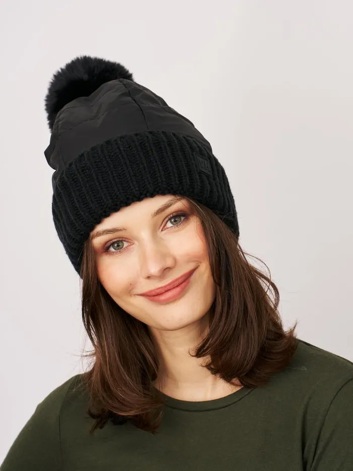Vintage Havana Winter Hats Women PUFFER POMPOM HAT 8211 BLACK Black