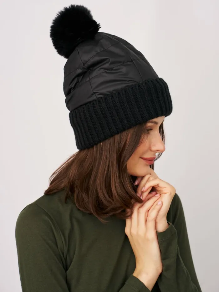 Vintage Havana Winter Hats Women PUFFER POMPOM HAT 8211 BLACK Black Vintage Havana Winter Hats Women PUFFER POMPOM HAT 8211 BLACK Black