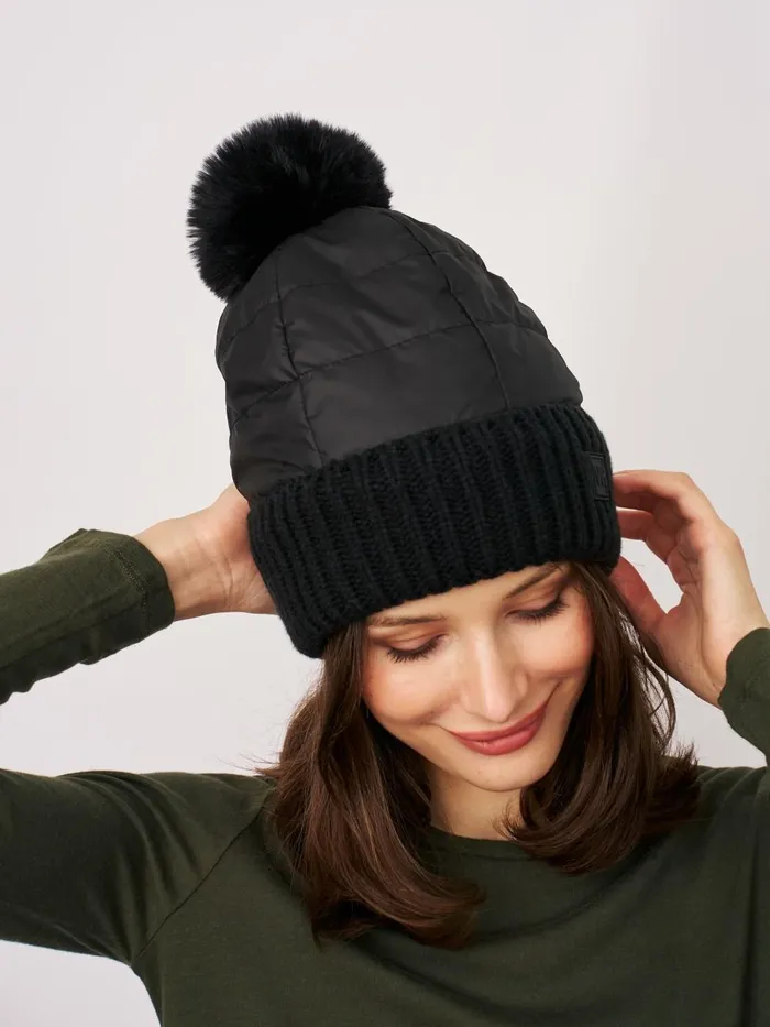 Vintage Havana Winter Hats Women PUFFER POMPOM HAT 8211 BLACK Black Vintage Havana Winter Hats Women PUFFER POMPOM HAT 8211 BLACK Black