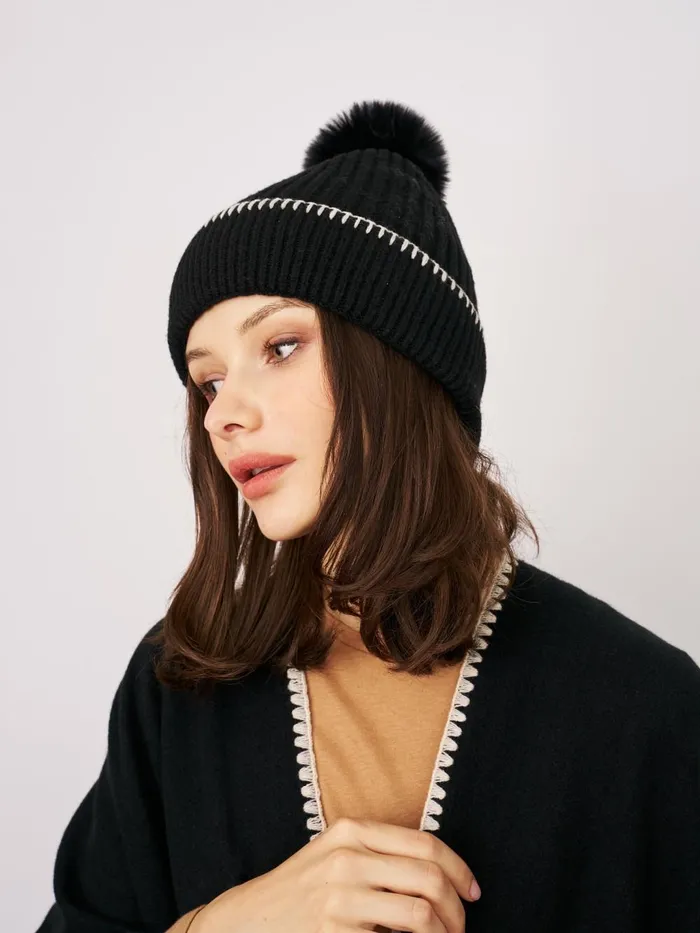 Vintage Havana Winter Hats Women RIBBED POMPOM BEANIE 8211 BLACKIVORY Blackivory Vintage Havana Winter Hats Women RIBBED POMPOM BEANIE 8211 BLACKIVORY Blackivory