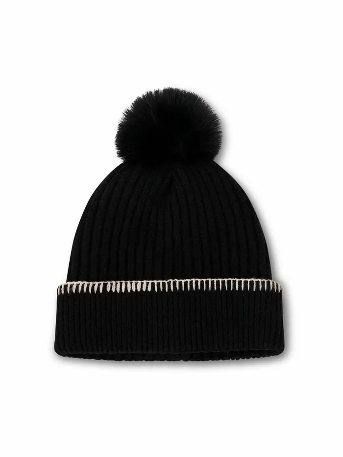 Vintage Havana Winter Hats Women RIBBED POMPOM BEANIE 8211 BLACKIVORY Blackivory Vintage Havana Winter Hats Women RIBBED POMPOM BEANIE 8211 BLACKIVORY Blackivory
