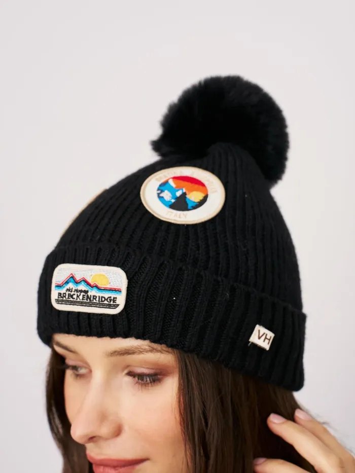 Vintage Havana Winter Hats Women RIBBED POMPOM BEANIE WITH SWISS ALP PATCH 8211 BLACK Black Vintage Havana Winter Hats Women RIBBED POMPOM BEANIE WITH SWISS ALP PATCH 8211 BLACK Black