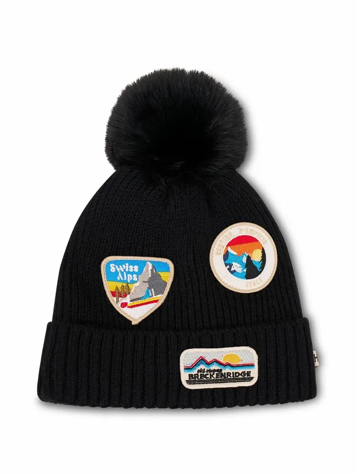 Vintage Havana Winter Hats Women RIBBED POMPOM BEANIE WITH SWISS ALP PATCH 8211 BLACK Black Vintage Havana Winter Hats Women RIBBED POMPOM BEANIE WITH SWISS ALP PATCH 8211 BLACK Black