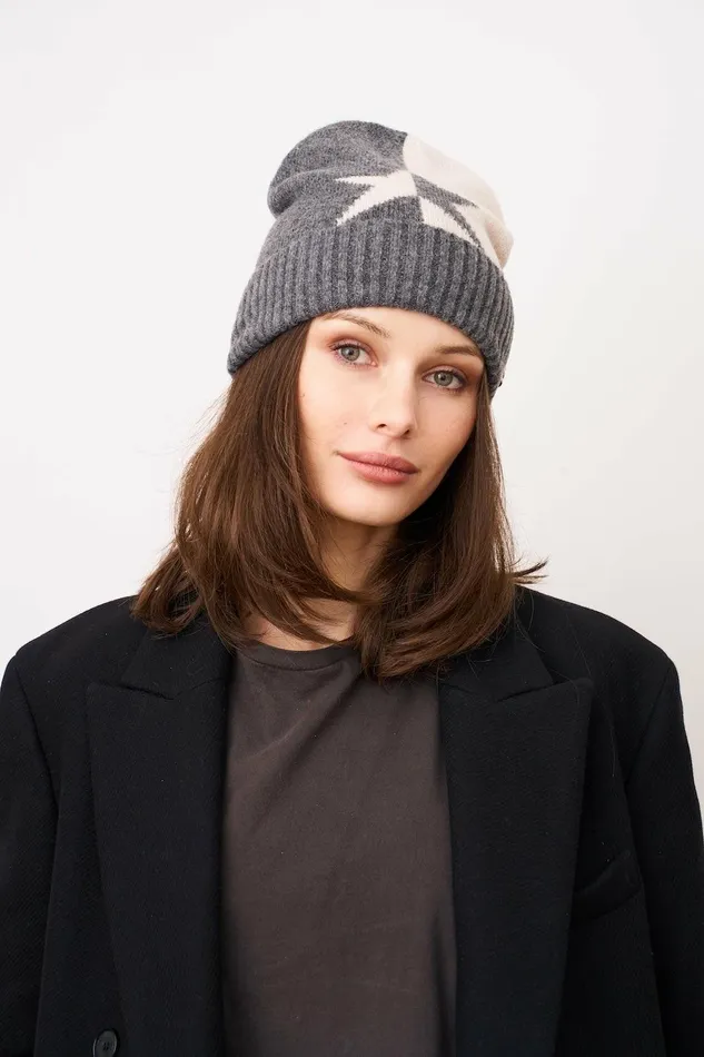 Vintage Havana Winter Hats Women STAR PATTERN BEANIE Charcoal