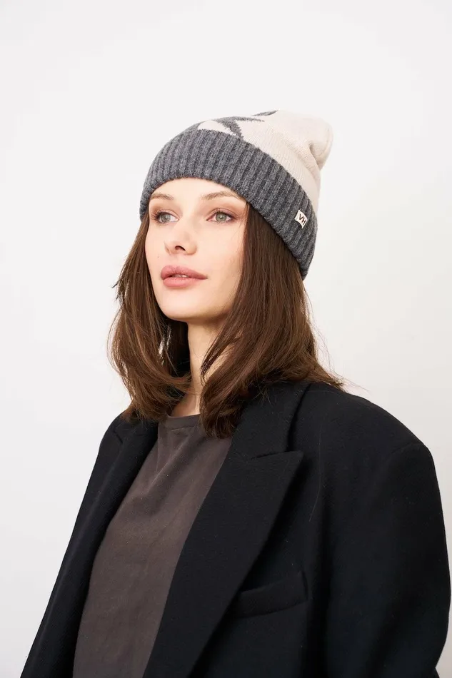 Vintage Havana Winter Hats Women STAR PATTERN BEANIE Charcoal