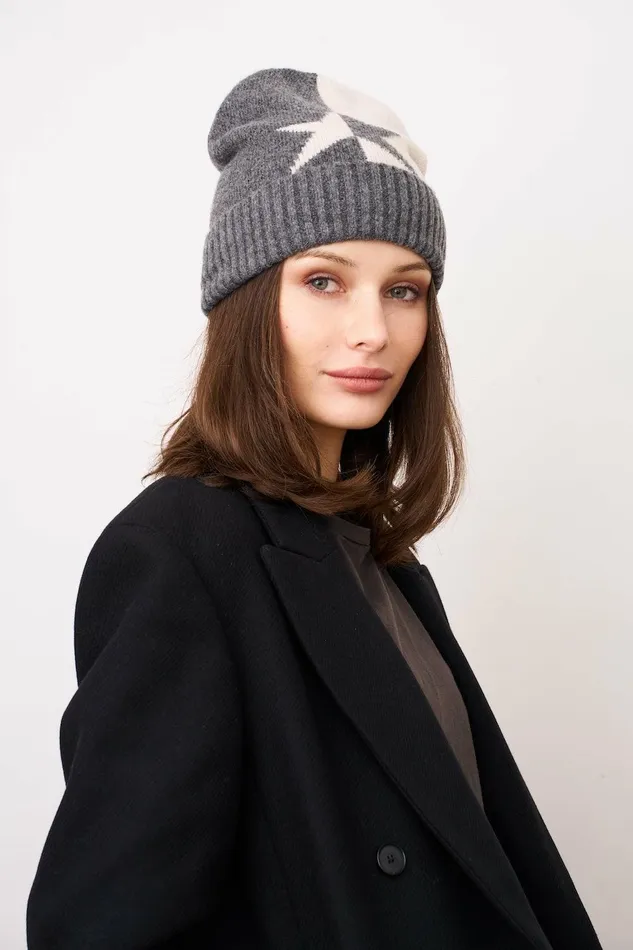 Vintage Havana Winter Hats Women STAR PATTERN BEANIE Charcoal