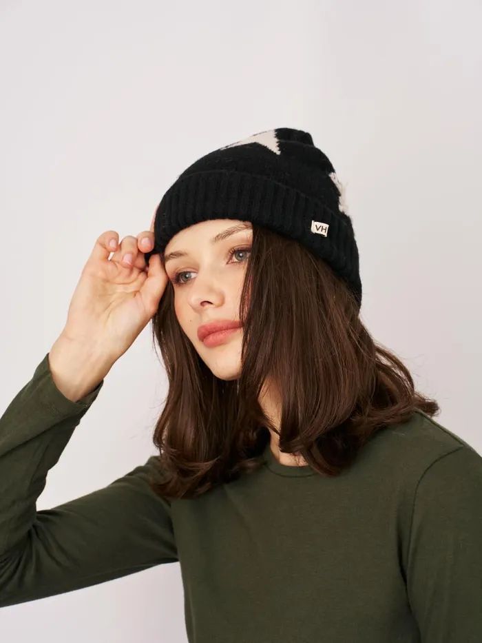 Vintage Havana Winter Hats Women STAR POMPOM BEANIE Black Vintage Havana Winter Hats Women STAR POMPOM BEANIE Black