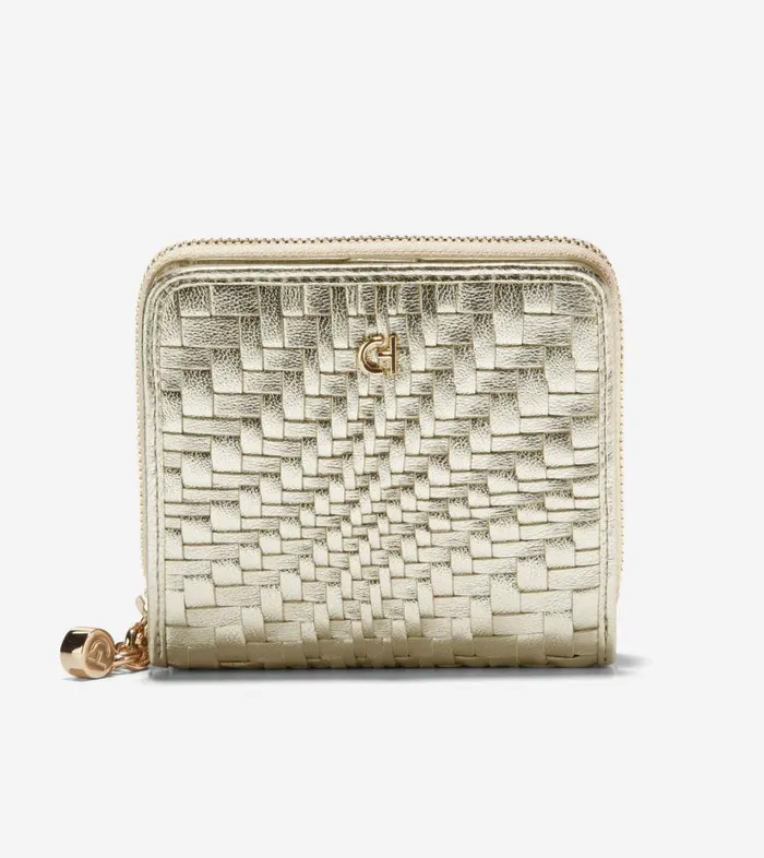 Wallets And Card Cases Women Cole Haan Essential Zip Wallet Gold Woven