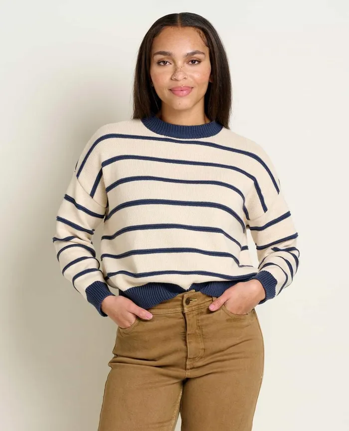 Women039s Bianca II Crew Sweater True Navy Stripe ToadandCo Sweaters