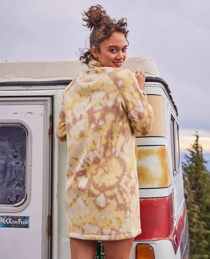 Women039s Campo Fleece 14 Snap Dress Barley Tie Dye Print ToadandCo Dresses