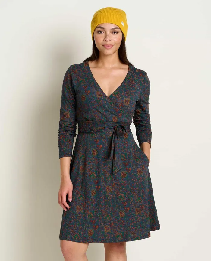 Women039s Cue Wrap Long Sleeve Dress True Navy Paisley Print ToadandCo Dresses