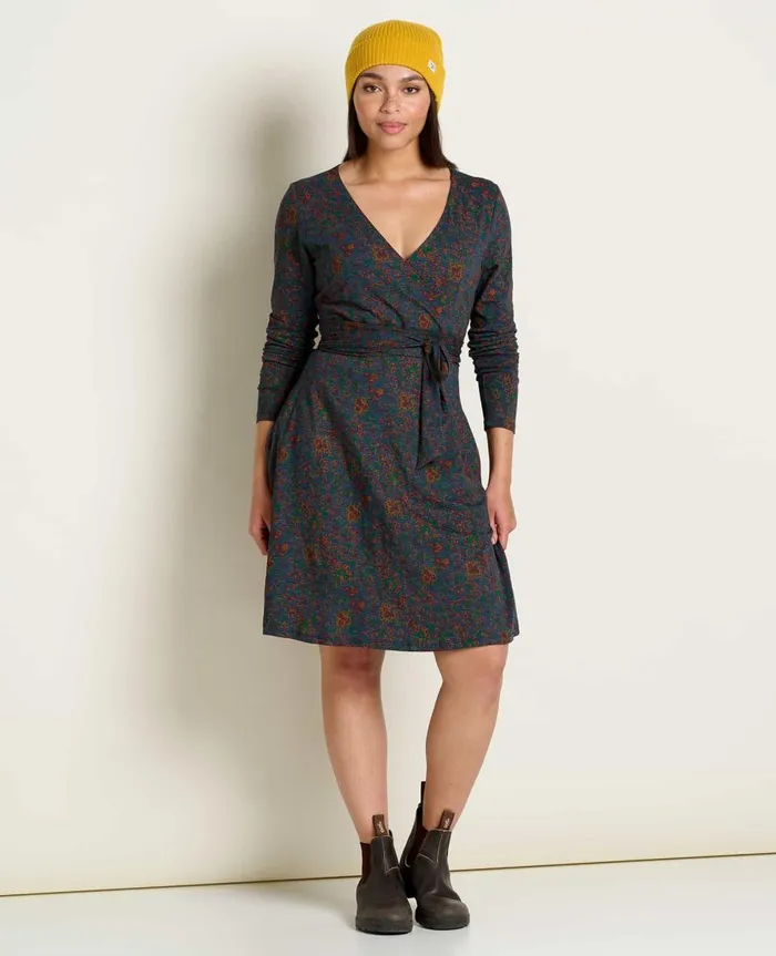 Women039s Cue Wrap Long Sleeve Dress True Navy Paisley Print ToadandCo Dresses