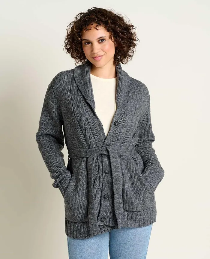 Women039s Ginn Cable Cardigan Black Heather ToadandCo Sweaters
