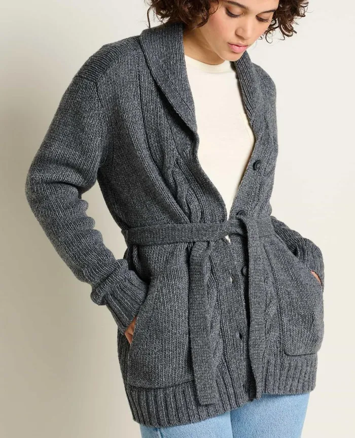 Women039s Ginn Cable Cardigan Black Heather ToadandCo Sweaters