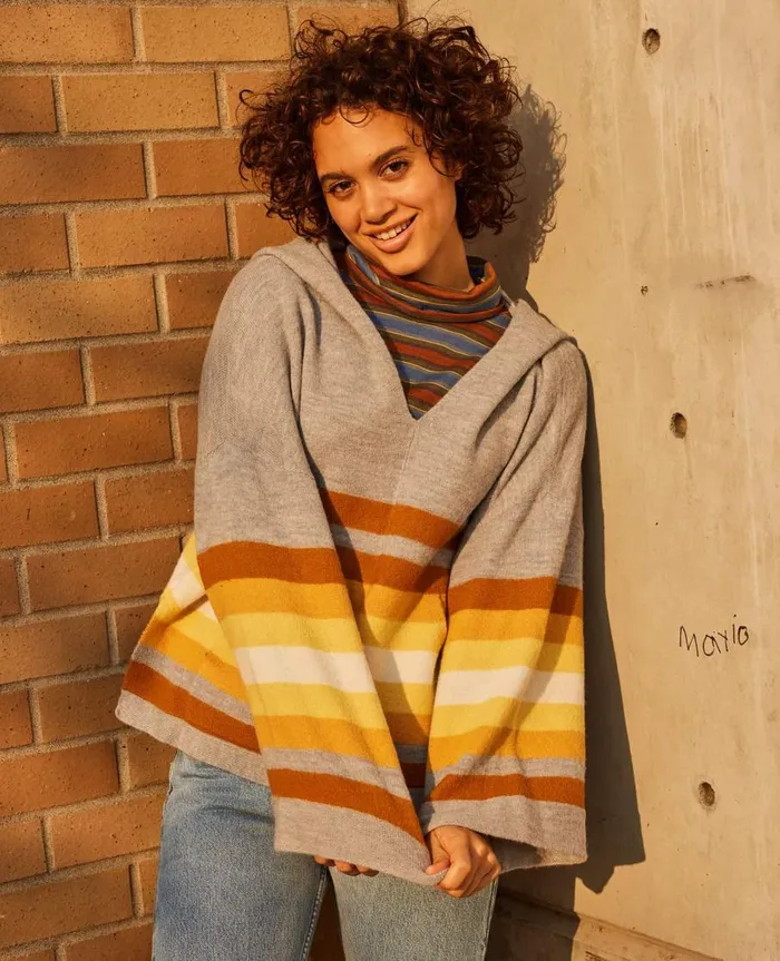 Women039s Heartfelt Poncho Acorn Stripe ToadandCo Sweaters