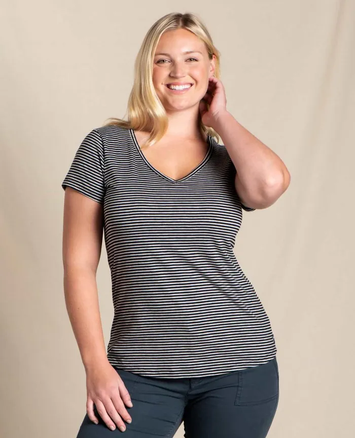 Women039s Marley II Short Sleeve Tee Heather Grey Stripe ToadandCo Loungewear and Sleep Women039s Marley II Short Sleeve Tee Heather Grey Stripe ToadandCo Loungewear and Sleep