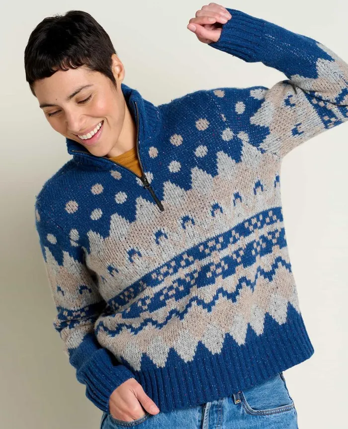 Women039s Women039s Wilde Quarter Zip Sweater True Navy ToadandCo Sweaters