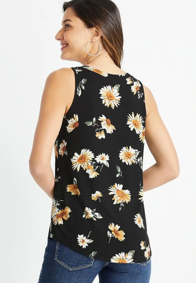Women 247 Black Daisy VNeck Tank Top Maurices Tops