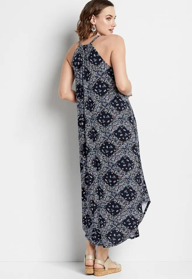 Women 247 Blue Printed Halter Neck Maxi Dress Maurices Dresses and Jumpsuits