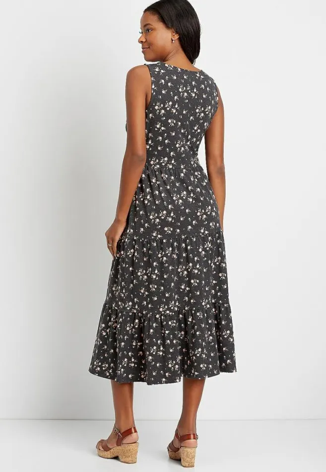 Women 247 Dark Gray Floral Tiered Maxi Dress Maurices Dresses and Jumpsuits