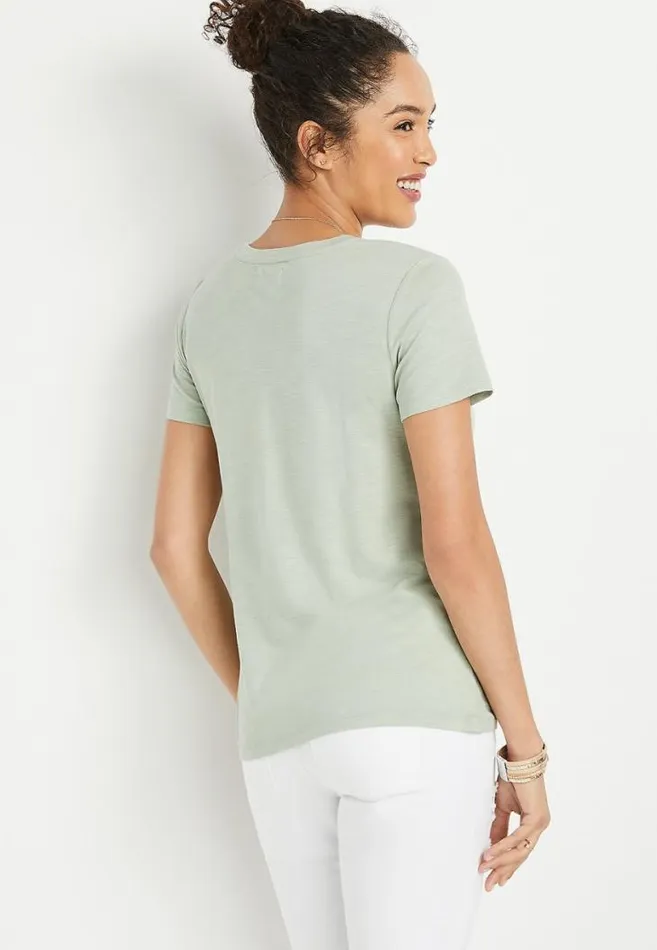 Women 247 Light Green Front Knot Short Sleeve Top Maurices Tops