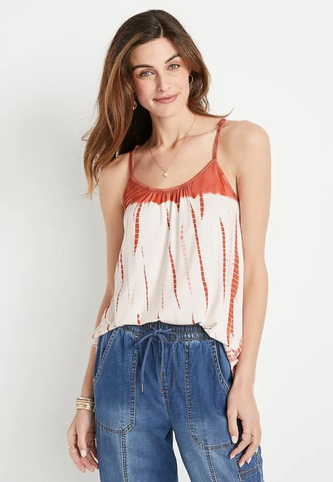Women 247 Orange Tie Dye Strappy Back Tank Top Maurices Tops