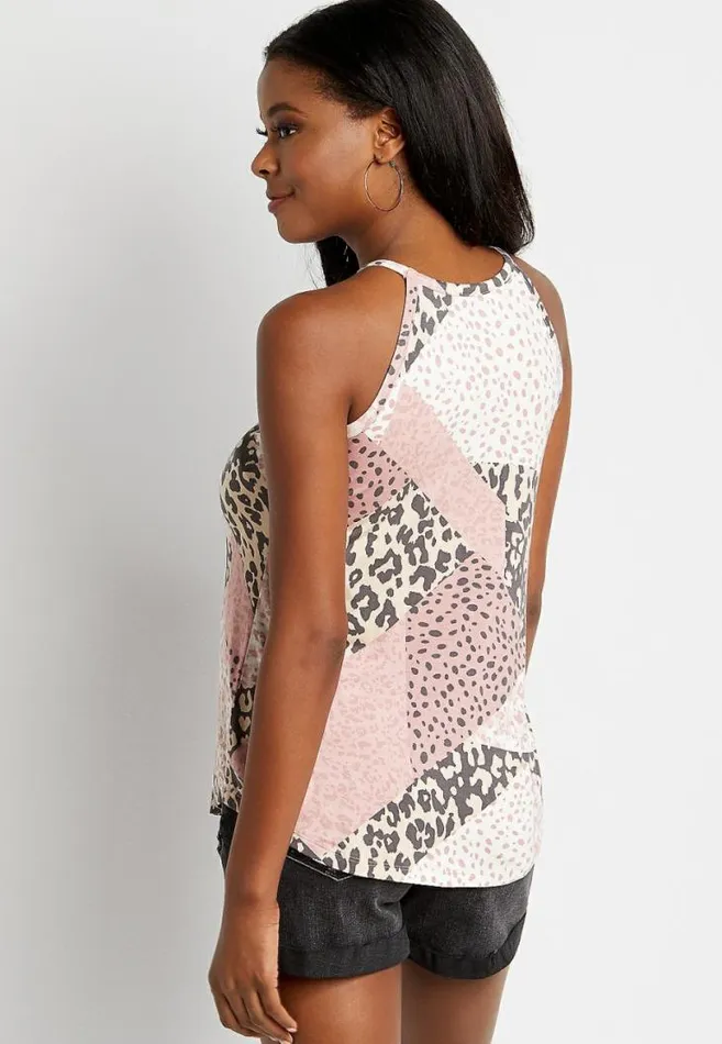 Women 247 Pink Leopard High Neck Tank Top Maurices Tops