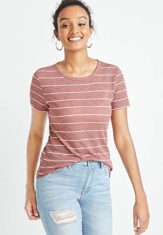 Women 247 Red Striped Rib Knit Tuck In Tee Maurices Tops