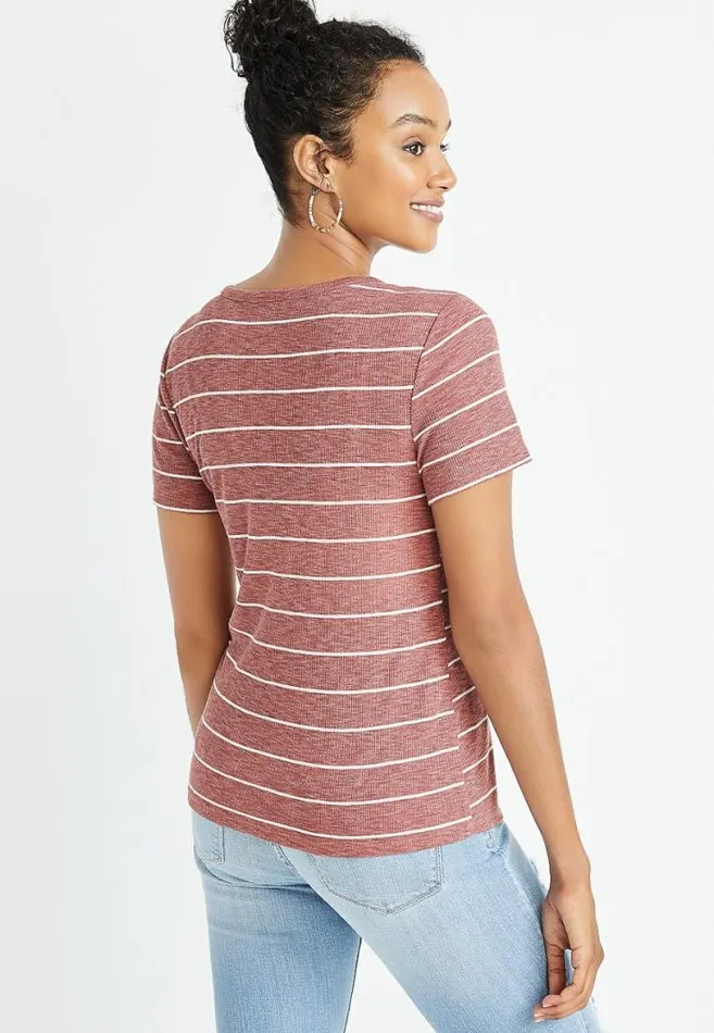 Women 247 Red Striped Rib Knit Tuck In Tee Maurices Tops