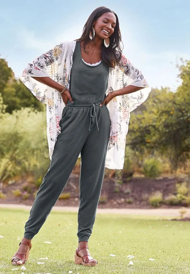 Women 247 Ribbed Jogger Drawcord Pocket Jumpsuit Maurices Dresses and Jumpsuits