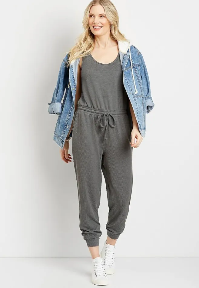 Women 247 Ribbed Jogger Drawcord Pocket Jumpsuit Maurices Dresses and Jumpsuits