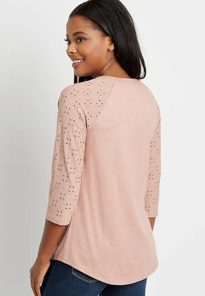 Women 247 Solid Eyelet Baseball Tee Maurices Tops