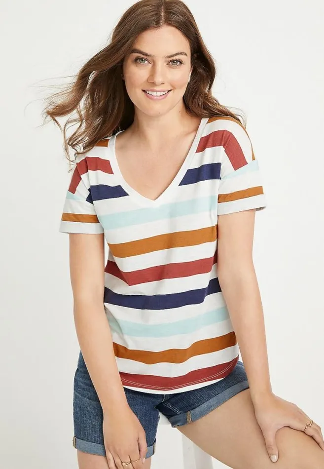 Women 247 Striped Drop Shoulder Tee Maurices Tops
