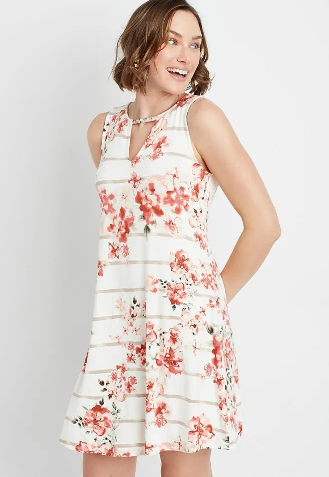 Women 247 White Floral Keyhole Shift Dress Maurices Dresses and Jumpsuits