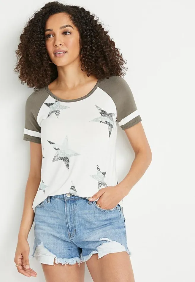 Women 247 White Star Baseball Tee Maurices Tops