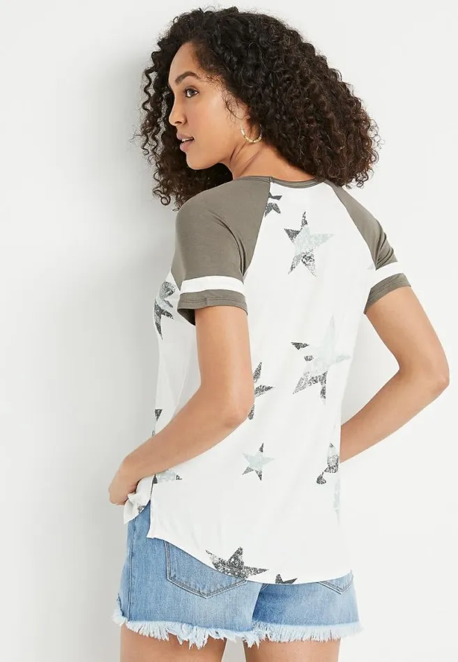 Women 247 White Star Baseball Tee Maurices Tops