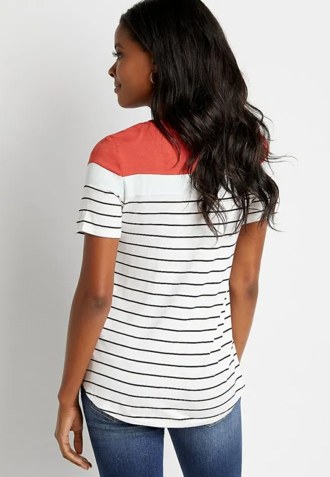 Women 247 White Striped Colorblock Baseball Tee Maurices Tops