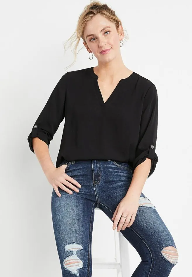 Women 34 Sleeve Popover Blouse Maurices Tops