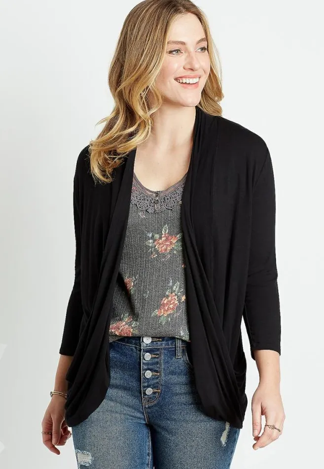 Women 34 Sleeve Slouchy Pocket Cardigan Maurices Tops