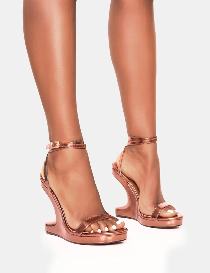 Women Alist Bronze Barely There Wrap Around Platform Cut Out Wedge Heels Bronze Public Desire Prom