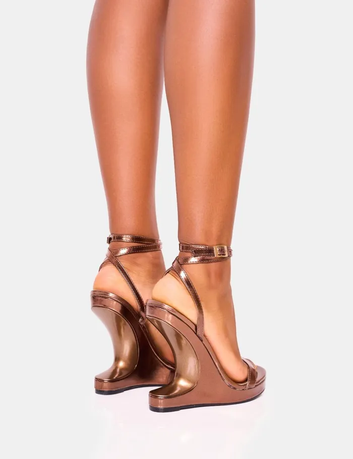 Women Alist Bronze Barely There Wrap Around Platform Cut Out Wedge Heels Bronze Public Desire Prom