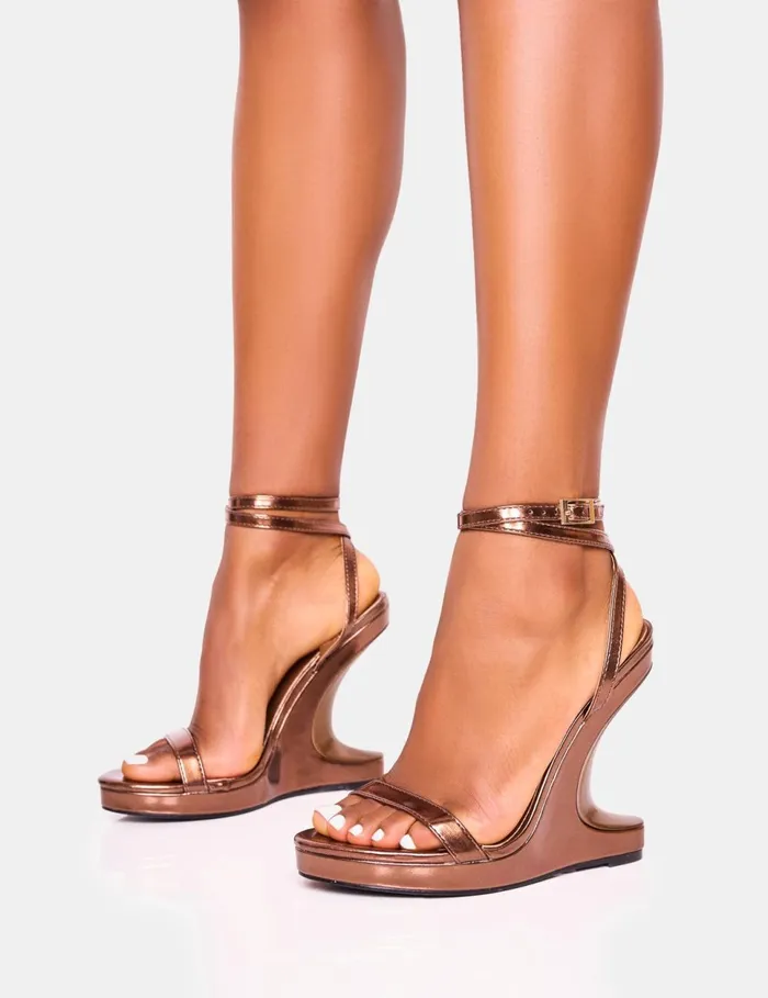 Women Alist Bronze Barely There Wrap Around Platform Cut Out Wedge Heels Bronze Public Desire Prom