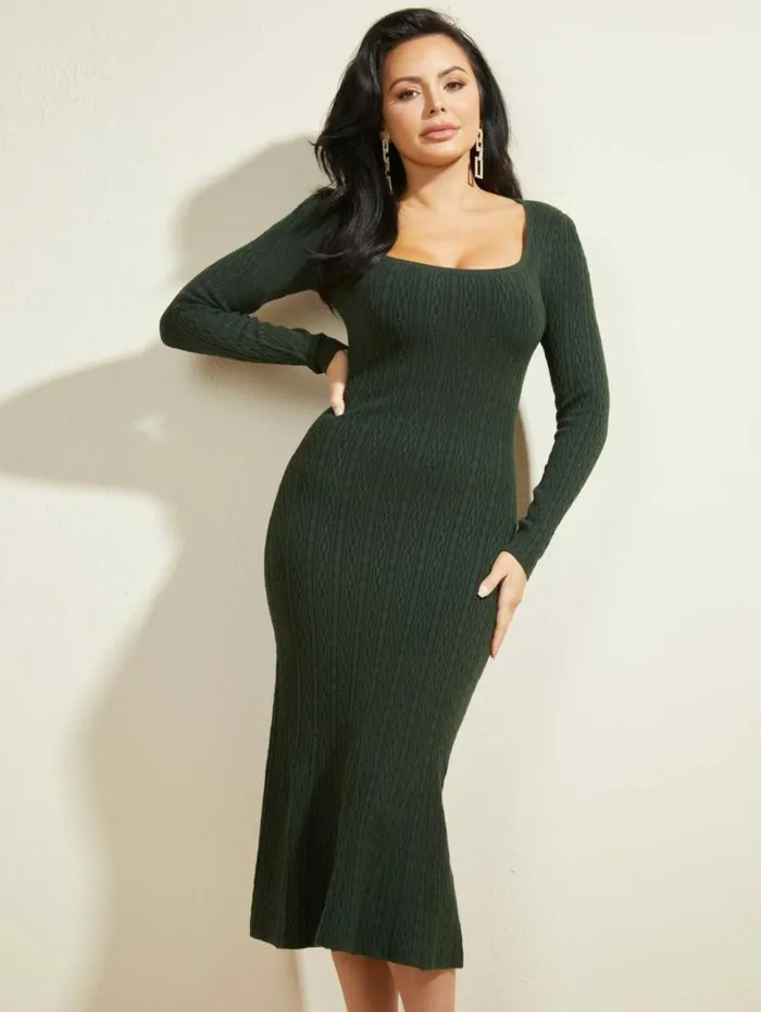 Women Abigail Sweater Dress Chenille Green Marciano Dresses