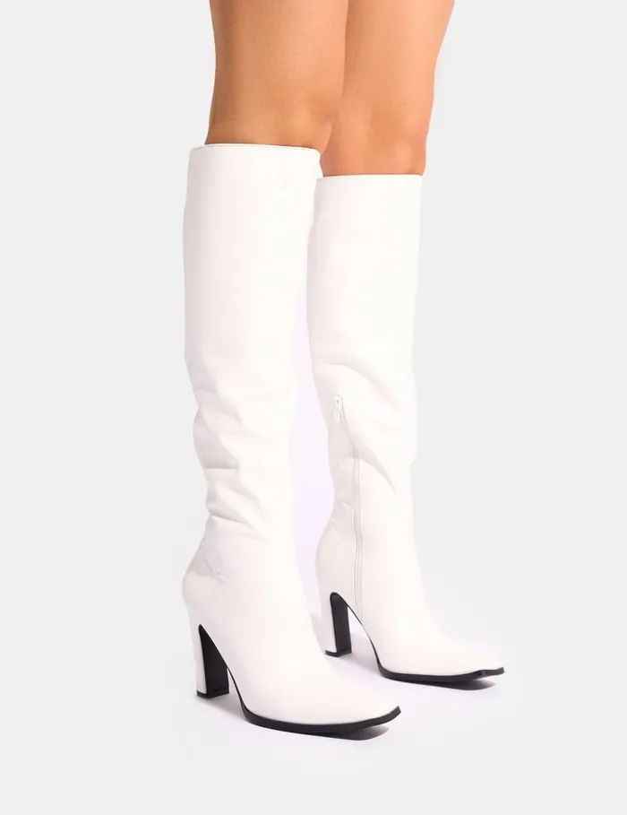 Women Acquilla White Knee High Flared Boots White Public Desire Long Boots