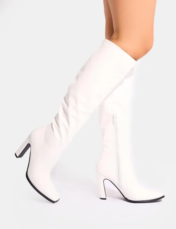 Women Acquilla White Knee High Flared Boots White Public Desire Long Boots
